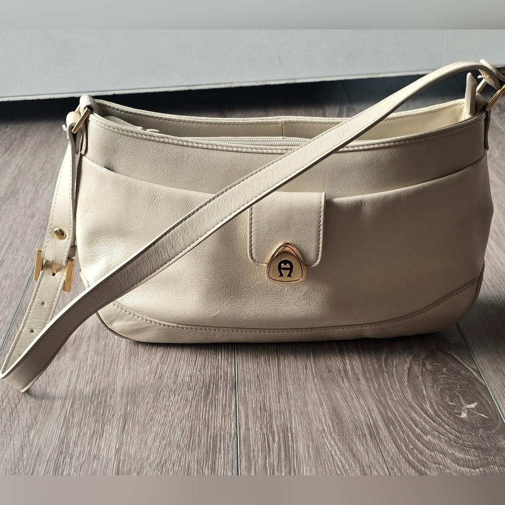 Etienne Aigner Ivory Shoulder Bag with Gold-Tone Logo